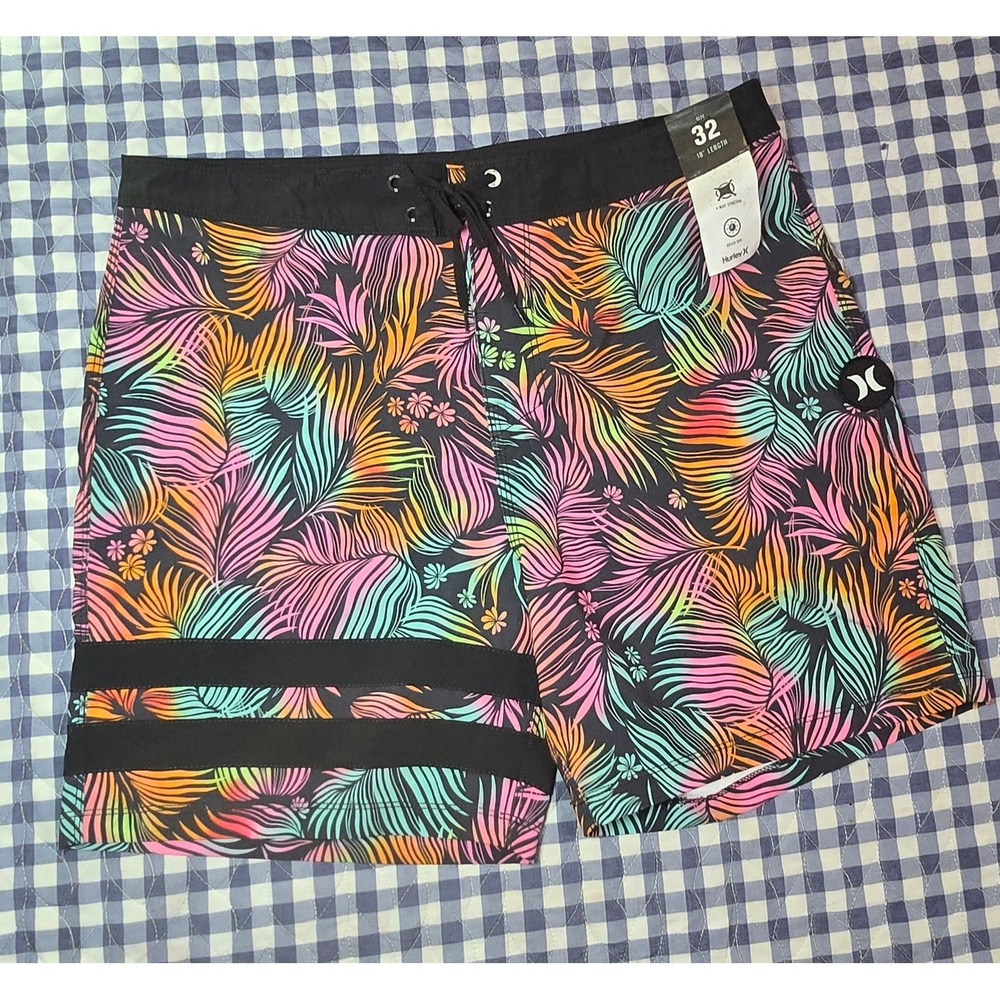 Hurley Block Party 18 Board Shorts Swim Trunks Multicolor FloralPalm Leaves Mens - Picture 2 of 6